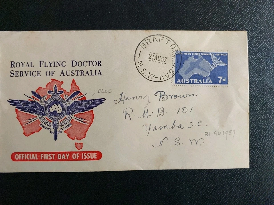 1957 The Royal Flying Doctor Service FDC, Royal, Blue/red, Psmk Grafton (A13) - image 1 of 1