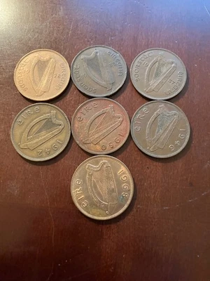 Lot of 7 Ireland One Penny 1928, 1935, 1937, 1942, 1946, 1950 and 1968 - Image 1 of 2