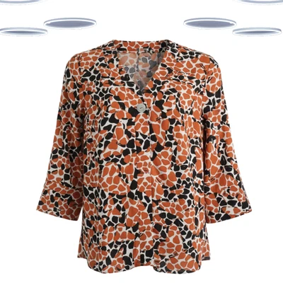 Ex M&Co Women's Top - Butterfly Printed Button Front Blouse Brown - Image 1 of 3