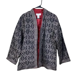 Soft Surroundings Kimono Womens Medium Satin Lined Gold Black Embroidered Jacket - Picture 1 of 4