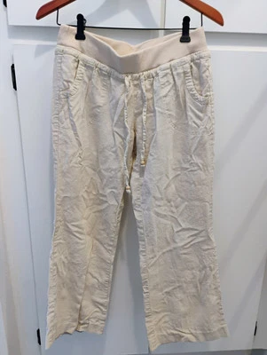 Love Tree Women’s Pants Elastic Waist Beige Linen Blend Flare Drawstring Med - Image 1 of 4