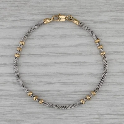 Mesh Chain Bead Bracelet 7" 18k White & Yellow Gold 3.5mm - Image 1 of 4