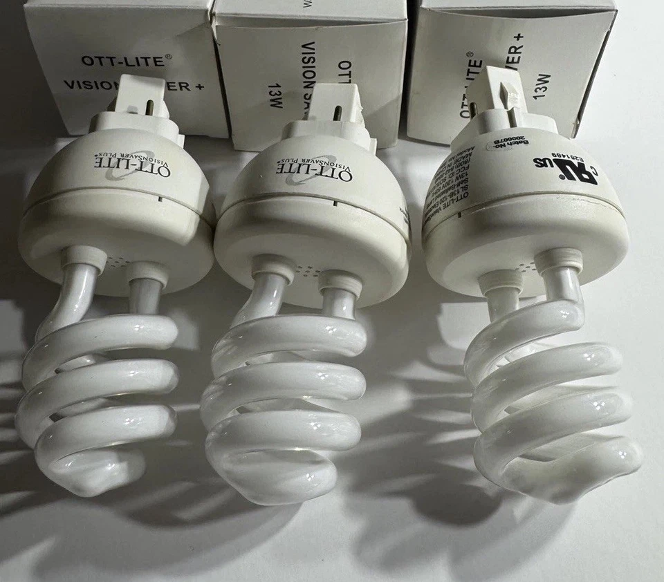 SET OF 3. OTT-LITE 13W Lamp SL13B-120 Replacement Spiral CFL Bulb OttLite 5000K  - Image 1 of 3
