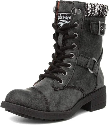 Rocket Dog Thunder Womens Biker Boots Shoes 5 - 8 Ladies Lace Up Black