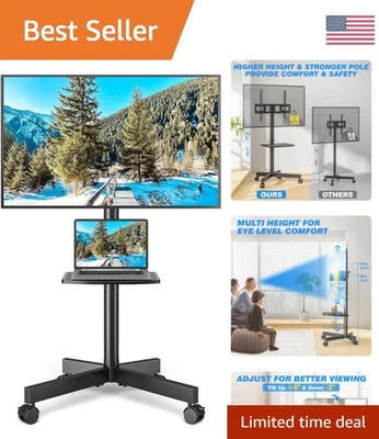 Портативная мобильная телевизионная тележка с управлением кабелями для телевизоров 23-65 дюймов, емкость 88 фунтов - Изображение 1 из 4