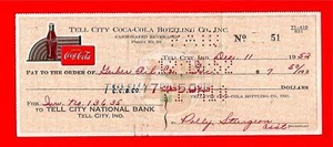 1952 Coca Cola Tell City Ind Old Bottling Co Check #51 - Bild 1 von 1