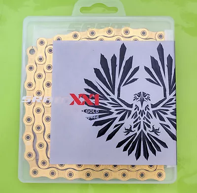 Cadena SRAM PC-XX1 EAGLE 12 velocidades pasador hueco remachado 126 eslabones con conector dorado Foto 1 de 2