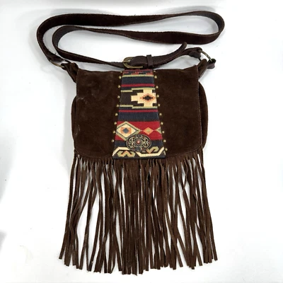Leatherock Western Boho Fringe Brown Suede Shoulder Bag Purse - Image 1 of 4