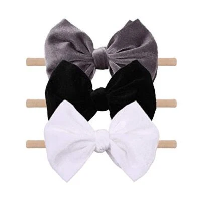  Velvet Baby Bows Nylon Headbands Handmade Baby Girl Bows 4.5 black-velvet - Image 1 of 4