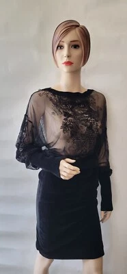 NEW Fuzzi GAULTIER Mallie Mesh Silk Lace Velvet Black Dress NWT L - Image 1 of 4
