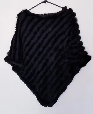 L.a.c.e Womens Shawl Black RabbitFur SMALL/MEDIUM Poncho CoverUp Sheer Triangle  - Image 1 of 4