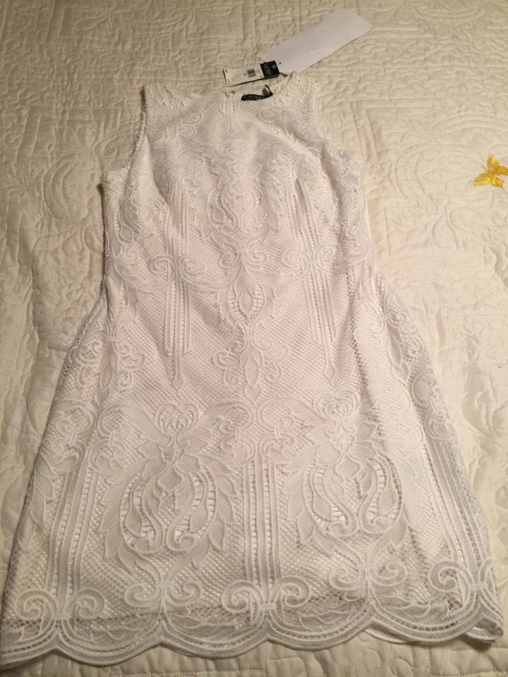 Lauren Ralph Lauren Womens White Lace Scalloped Mini Cocktail Dress 12 BHFO 6876