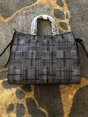 Bolsa de mão Bcbg Maxazria preta estampa xadrez couro Ophelia nova com etiquetas $298 - Imagem 1 de 4
