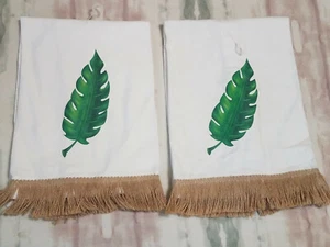 Set Of 2 Kitchen Towels 100% Cotton White Green Leaf Size 17x22 NEW - Imagen 1 de 7