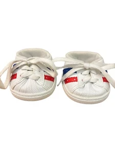 Build-A-Bear Workshop White Sneakers Red Blue Stripes Lace up Replacement - Picture 1 of 6