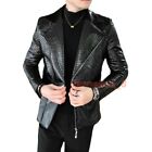 Handsome Casual Zipper Leather Jacket Business Suit Slim Trendy Casual Coats 3XL