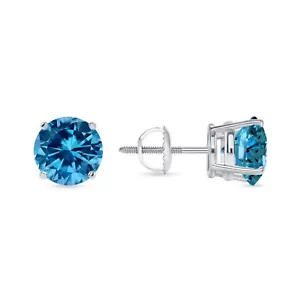 6 Ct Round Cut Blue Earrings Studs Solid Real 950 Platinum Screw Back Basket - Picture 1 of 3
