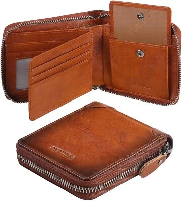SEYY Genuine Leather RFID Zipper Wallet Secure Blocking Bifold with Coin Pocket Purse