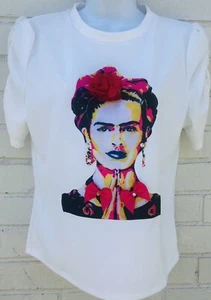 New Boutique Style Frida Kahlo Embellished  Blouse Top Large White - Picture 1 of 4