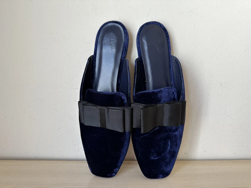 JOIE Jean Women sz 39 /8.5M navy Velvet black bow slip on Loafers shoes - Image 1 of 4