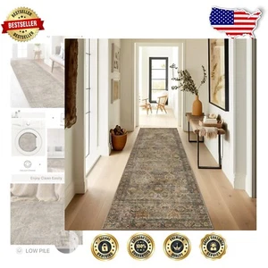 Vintage Green 2x7 Runner Rug – Lightweight, Foldable, Non-Slip for Modern Spaces - Picture 1 of 8