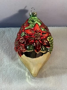 Decorazione natalizia grande vetro a goccia poinsettia design EX8699 - Foto 1 di 5