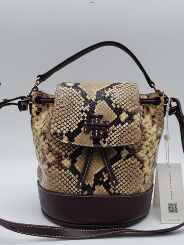 Tory Burch Thea Mini borsa a secchiello in pelle esotica AUTENTICA nuova con etichette