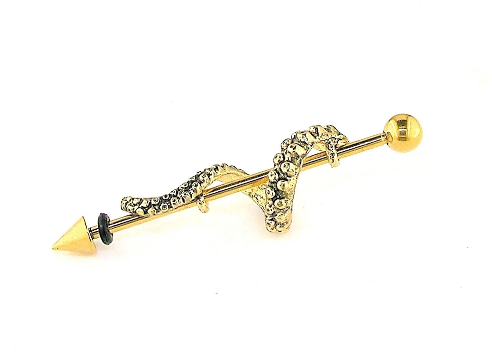 Pendiente de barra industrial envuelto en tentáculo de acero quirúrgico calibre 14 Foto 1 de 1