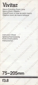 Vivitar Macro focusing zoom lens 75 205 mm Manual *depliant vintage - Imagen 1 de 2