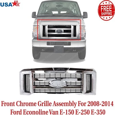 Front Chrome Grille Assembly For 2008-2014 Ford Econoline Van E-150 E-250 E-350 Foto 1 de 4