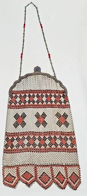 Cartera WHITING & DAVIS Art Deco Malla Esmalte Aleta Lg. 10"x 6" SPEAKEASY AÑOS 20 Foto 1 de 4