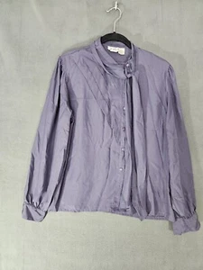 Vintage 80er York Fair lila Button Down Bluse mit Bindekragen Gr. 12 - Bild 1 von 9