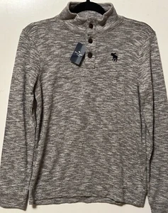 Abercrombie Kids Mock Neck Pullover Knit Shirt with Logo Grey 13-14 - Picture 1 of 3