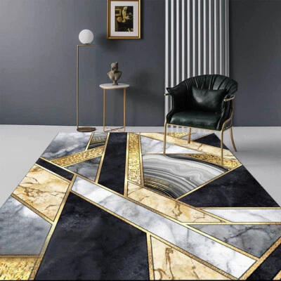 Tapetes de área de mármore abstrato ouro preto tapetes de retalhos geométricos para sala de estar - Imagem 1 de 4