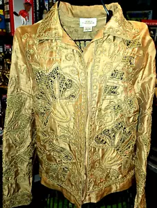 Vintage Sandy Starkman Women’s Sz small 100% Silk Jacket Lace Embroidered Beaded - Picture 1 of 9