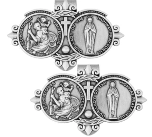 2 Pieces St Christopher Medal Visor Clip, Car St Christopher Catholic Visor Clip - Picture 1 of 7