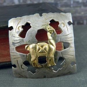 Artisan 925 Sterling Silver & 18K Yellow Gold Llama Alpaca Pendant Brooch - Picture 1 of 4