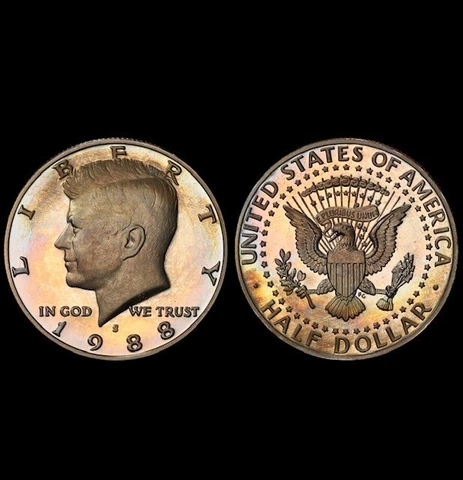PR67CAM 1988-S 50C Kennedy Proof Half Dollar, PCGS Secure- Pretty Toned Cover