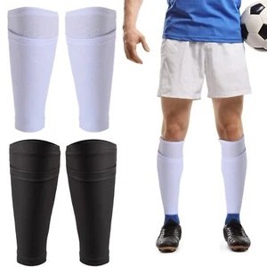 2 Pairs Soccer Shin Guard Socks Breathable Soccer Shin Guard Sleeves with Pocket - Picture 1 of 7