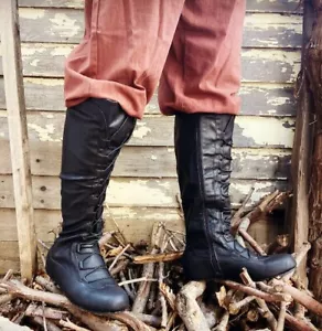 Schwarz Highlander Bauern Wikinger Mittelalter Renaissance Jahrmarkt Herren Kostüm Stiefel - Bild 1 von 4