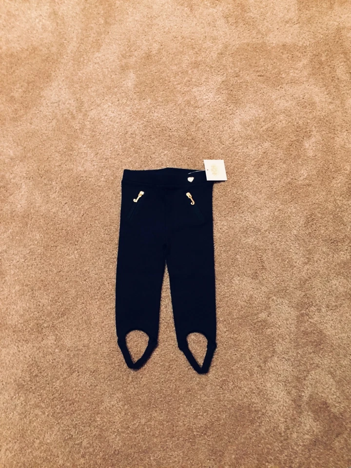NUEVO CON ETIQUETAS Bebé Niñas 6-12 M Juicy Couture Leggings con Estribos Pull-Ons Azul Marino con Dorado H Foto 1 de 1