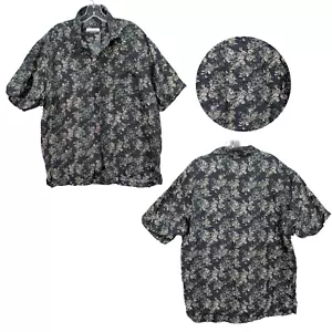 Camisa Firethorn Plateada Abotonada Preppy Informal 100% Seda Negra Floral Para Hombre M - Imagen 1 de 11