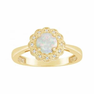 14K Gold VS/F-G Diamond And Opal Gemstone Floral Ring-For Christmas Gifting - Picture 1 of 5
