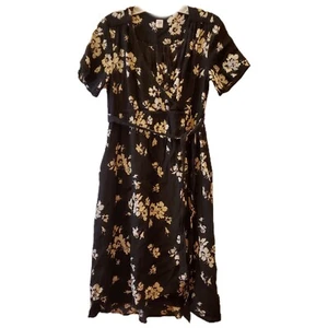 GAP SS Midi Wrap Sundress Maternity Size Small Black Floral Tie Cottagecore Y2K  - Picture 1 of 12