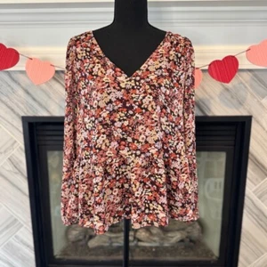 LOFT Bluse mit Blumenmuster V-Ausschnitt Langarm fließendes Oberteil Gr. M - Bild 1 von 4