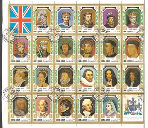 LONG SHEET MONARCHS OF U.K. 1066-2022, SLIGHT MARKING, CTO,UMM AL QIWAIN. - Picture 1 of 2