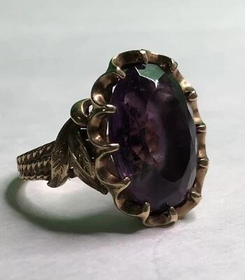 ANEL CÚPULA COQUETEL PEDRA PRECIOSA AMETISTA OURO AMARELO 10K vintage tamanho 7 - 8,65 gramas - Imagem 1 de 4