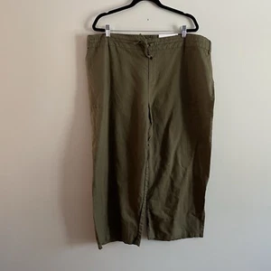 Liz Claiborne Wm XXL Olive Green Linen Cotton Mid Rise Wide Leg Pull-On Pant NWT - Picture 1 of 10