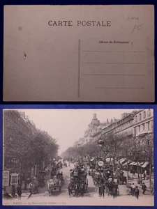 c1905 Paris Postcard - Le Boulevard des Italiens - Animated Scene, Horse Omnibus - Picture 1 of 1