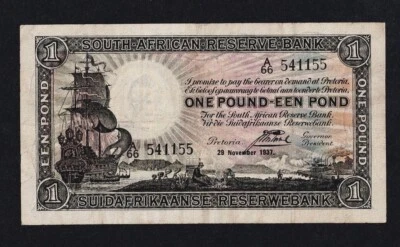 SOUTH AFRICA 1 POUND 1937 Pick #84c NOTE aVF RARE! - Image 1 of 3